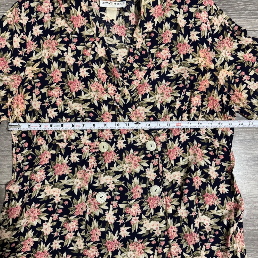 Betsy's Things Vintage 90s Floral Maxi Dress XL Navy Double Breasted Cottagecore - Picture 12 of 16